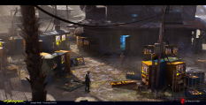 Concept art of Rancho Coronado from the video game Cyberpunk 2077 by Joseph Noël