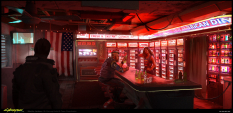 Concept art of Roadhouse Diner from the video game Cyberpunk 2077 by Marthe Jonkers