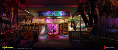Concept art of Seedy Sex Shop from the video game Cyberpunk 2077 by Marta Leydy
