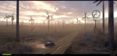 Concept art of The Badlands from the video game Cyberpunk 2077 by Marthe Jonkers