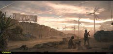 Concept art of The Badlands from the video game Cyberpunk 2077 by Marthe Jonkers