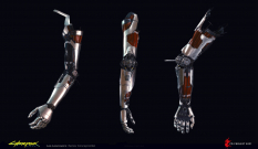 Concept art of Johnny Silverhand's Cyberarm from the video game Cyberpunk 2077 by Lea Leonowicz