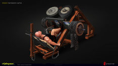 Concept art of Leg Press from the video game Cyberpunk 2077 by Marta Leydy