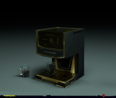 Concept art of Neokitsch Coffee Machine from the video game Cyberpunk 2077 by Michal Lisowski