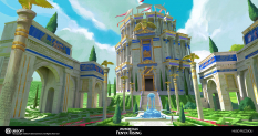 Concept art of Athena's Library from the video game Immortals Fenyx Rising by Hugo Puzzuoli