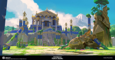 Concept art of Athena's Palace from the video game Immortals Fenyx Rising by Hugo Puzzuoli