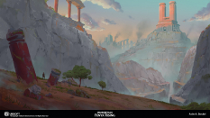 Concept art of Chasms In Hephaistos Region from the video game Immortals Fenyx Rising by Asim A