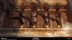 Concept art of Hephaistos Forge from the video game Immortals Fenyx Rising by Jing Cherng Wong