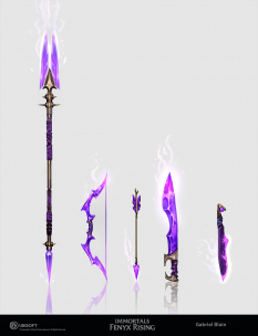 Concept art of Crystal Weapons from the video game Immortals Fenyx Rising by Gabriel Blain