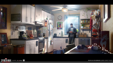 Concept art of Kitchen from the video game Spider Man Miles Morales by Nicholas Schumaker