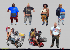 Concept art of Fat People from the video game Cyberpunk 2077 Additions 02 by Bernard Kowalczuk