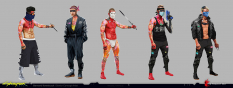 Concept art of Tyger Claw Gang Members from the video game Cyberpunk 2077 Additions 02 by Bernard Kowalczuk