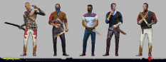 Concept art of Valentions Gang Members from the video game Cyberpunk 2077 Additions 02 by Bernard Kowalczuk