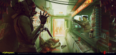 Concept art of Robbery from the video game Cyberpunk 2077 Additions 02 by Bernard Kowalczuk