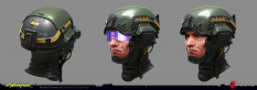 Concept art of Militech Helmet Design from the video game Cyberpunk 2077 Additions 02 by Bernard Kowalczuk