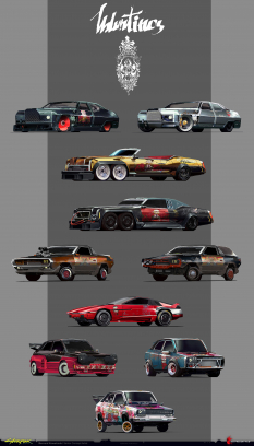 Concept art of Valentions Cars from the video game Cyberpunk 2077 Additions 02 by Bernard Kowalczuk