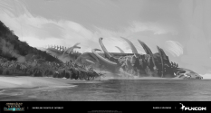 Concept art of Shoreline Points Of Interest Sketches from the video game Conan Exiles by Daniele Solimene