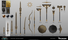 Concept art of Elder Vaults Weapons Set from the video game Conan Exiles by Filipe Augusto
