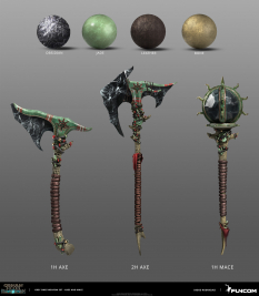 Concept art of Gray Ones Maces And Axes from the video game Conan Exiles by Diogo Rodrigues