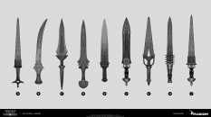 Concept art of Menagerie Sword Concepts from the video game Conan Exiles by Filipe Augusto