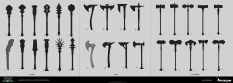 Concept art of Menagerie Weapon Silhouettes from the video game Conan Exiles by Diogo Rodrigues