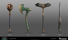 Concept art of Menagerie Weapons from the video game Conan Exiles by Diogo Rodrigues