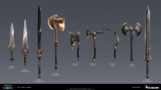 Concept art of Some Isle Of Siptah Weapons from the video game Conan Exiles by Filipe Augusto