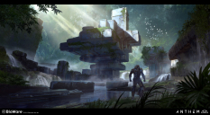 Concept art of Anzu Ruins from the video game Anthem by Steve Klit