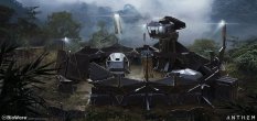 Concept art of Dominion Camp Site from the video game Anthem by Ken Fairclough