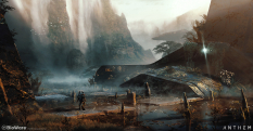 Concept art of Swamp Ruins from the video game Anthem by Ken Fairclough