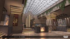 Concept art of Skyfell Gallery from the video game Rogue Company by Will Burns