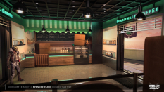 Concept art of Vice Coffee Shop from the video game Rogue Company by Spencer Parke