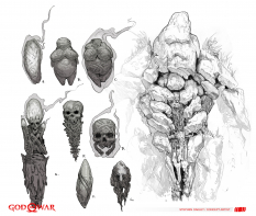 Concept art of Ancient from the video game God Of War by Stephen Oakley