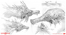 Concept art of World Serpent from the video game God Of War by Stephen Oakley