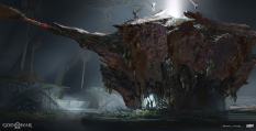 Concept art of Dark Elf Hive from the video game God Of War by Luke Berliner