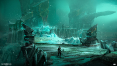 Concept art of Helheim Dock from the video game God Of War by Jin Kim