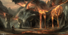 Concept art of Muspelheim Overtaken Arena from the video game God Of War by Abe Taraky