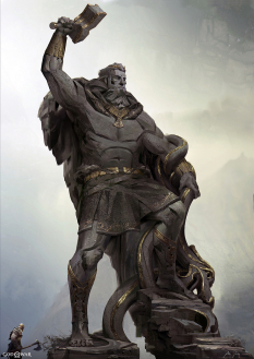 Concept art of Statue Of Thor from the video game God Of War by Abe Taraky