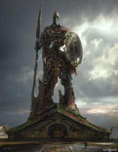 Concept art of Statue Of Tyr from the video game God Of War by Abe Taraky