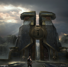 Concept art of The Realm Gates from the video game God Of War by Abe Taraky