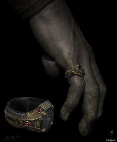Concept art of The Stone Mason's Ring from the video game God Of War by Abe Taraky