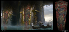 Concept art of Tyr Temple Bridge from the video game God Of War by Abe Taraky