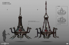 Concept art of Stonemason Chandelier from the video game God Of War by Jin Kim