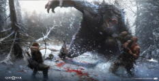 Concept art of Troll Hunt Fight from the video game God Of War by Jose Cabrera