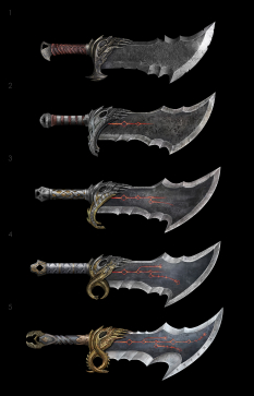 Concept art of Kratos' Blade from the video game God Of War by Yefim Kligerman