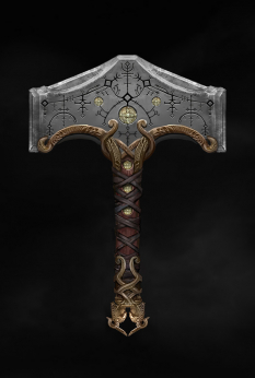 Concept art of Thor's Hammer from the video game God Of War by Yefim Kligerman