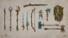 Concept art of Dryad Weapons from the video game New World by Kiana Hamm