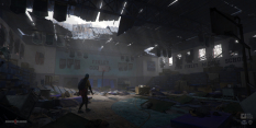 Concept art of School Gym from the video game Back 4 Blood by Dela Neve