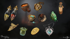 Concept art of Various Items from the video game Demon Souls Remake by Alex Lazar