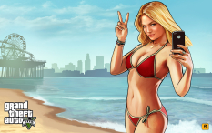 Concept art of a girl in a bikini with an iPhone for Grand Theft Auto V